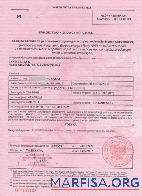 Realistic Poland drivers certificate real example